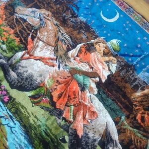 Vintage 70's Velvet Boho Retro Arabia Tapestry LG Wall Hanging Rug Carpet MCM